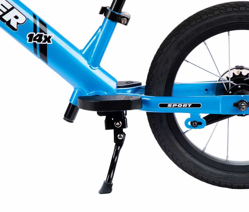 Strider 14x Kickstand installed on a blue bike