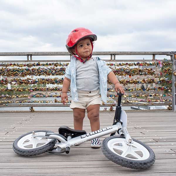 Strider bike on a wooden pier